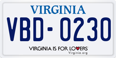 VA license plate VBD0230