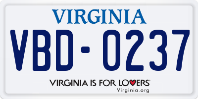 VA license plate VBD0237