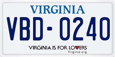 VA license plate VBD0240