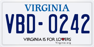 VA license plate VBD0242