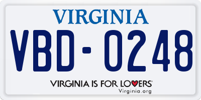 VA license plate VBD0248