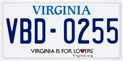 VA license plate VBD0255