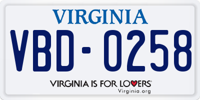 VA license plate VBD0258