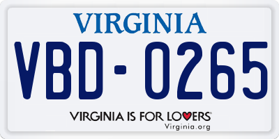 VA license plate VBD0265