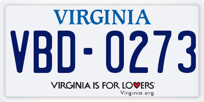 VA license plate VBD0273