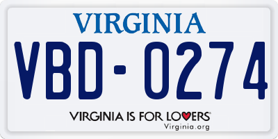 VA license plate VBD0274