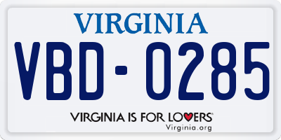 VA license plate VBD0285