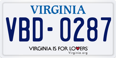 VA license plate VBD0287
