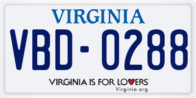 VA license plate VBD0288