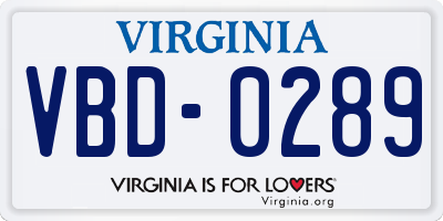 VA license plate VBD0289