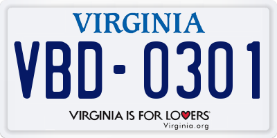 VA license plate VBD0301