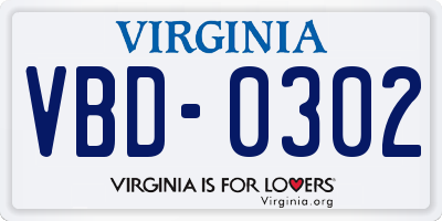 VA license plate VBD0302