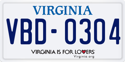 VA license plate VBD0304
