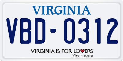 VA license plate VBD0312