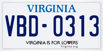 VA license plate VBD0313