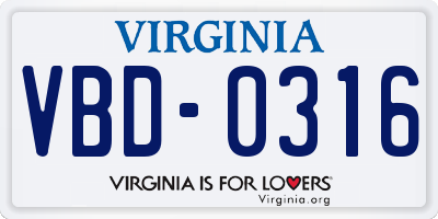 VA license plate VBD0316