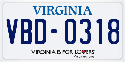 VA license plate VBD0318