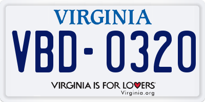 VA license plate VBD0320