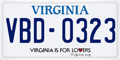 VA license plate VBD0323