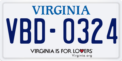 VA license plate VBD0324