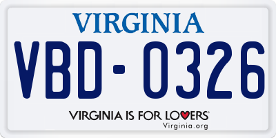 VA license plate VBD0326