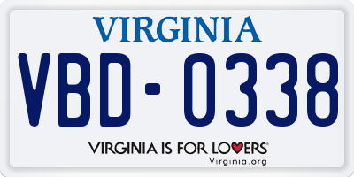 VA license plate VBD0338