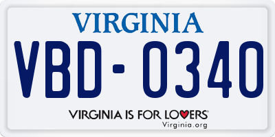 VA license plate VBD0340