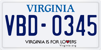 VA license plate VBD0345