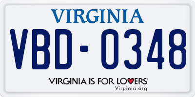 VA license plate VBD0348