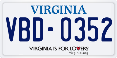 VA license plate VBD0352