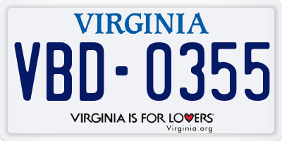 VA license plate VBD0355