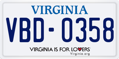 VA license plate VBD0358