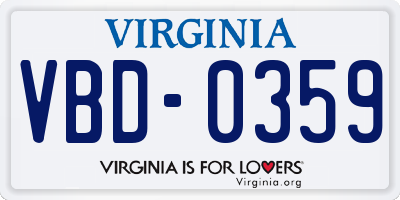 VA license plate VBD0359