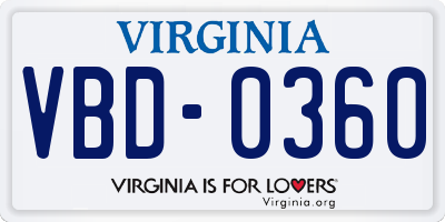 VA license plate VBD0360