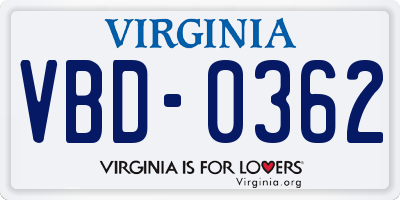 VA license plate VBD0362