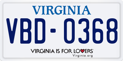 VA license plate VBD0368