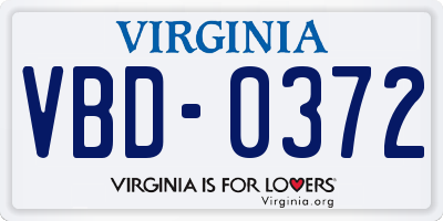 VA license plate VBD0372