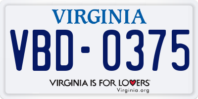 VA license plate VBD0375