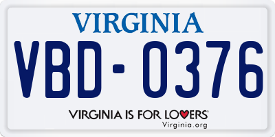 VA license plate VBD0376
