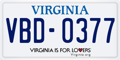 VA license plate VBD0377