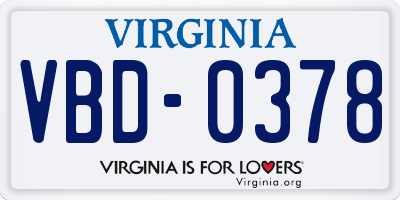 VA license plate VBD0378