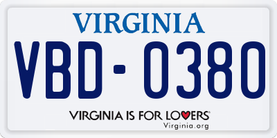 VA license plate VBD0380