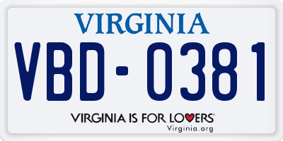 VA license plate VBD0381