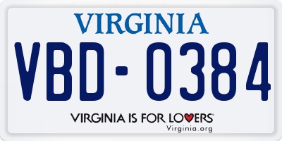 VA license plate VBD0384