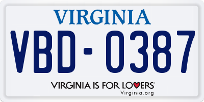 VA license plate VBD0387