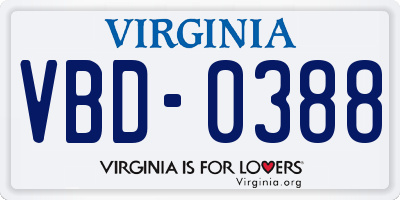 VA license plate VBD0388