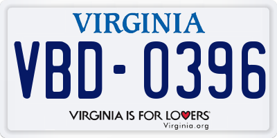VA license plate VBD0396