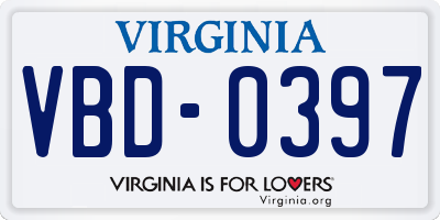 VA license plate VBD0397