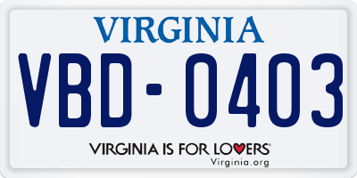 VA license plate VBD0403