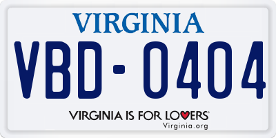 VA license plate VBD0404
